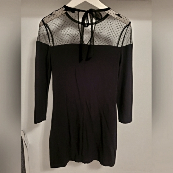 Sandro Paris black dress. Mesh and crochet parts. 3/4 sleeves. Size 1 (4 US). - Picture 2 of 12